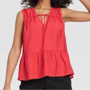 A New Day Women’s Coral Sleeveless Tie Front Ruffle Blouse Top in a size Small